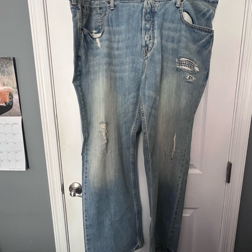 American Eagle Blue Plaid Distressed Jeans